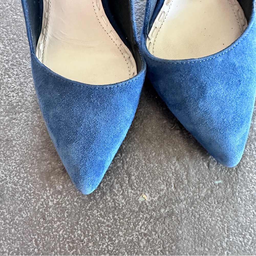 ALICE + OLIVIA Dina Navy Blue Suede Heels‎ Sz 37 - Picture 3 of 12